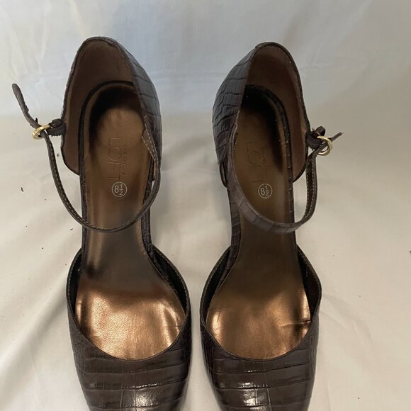 Bandolino Brown Crocodile Embossed Mary Jane Pumps with Ankle Strap - Picture 2 of 5